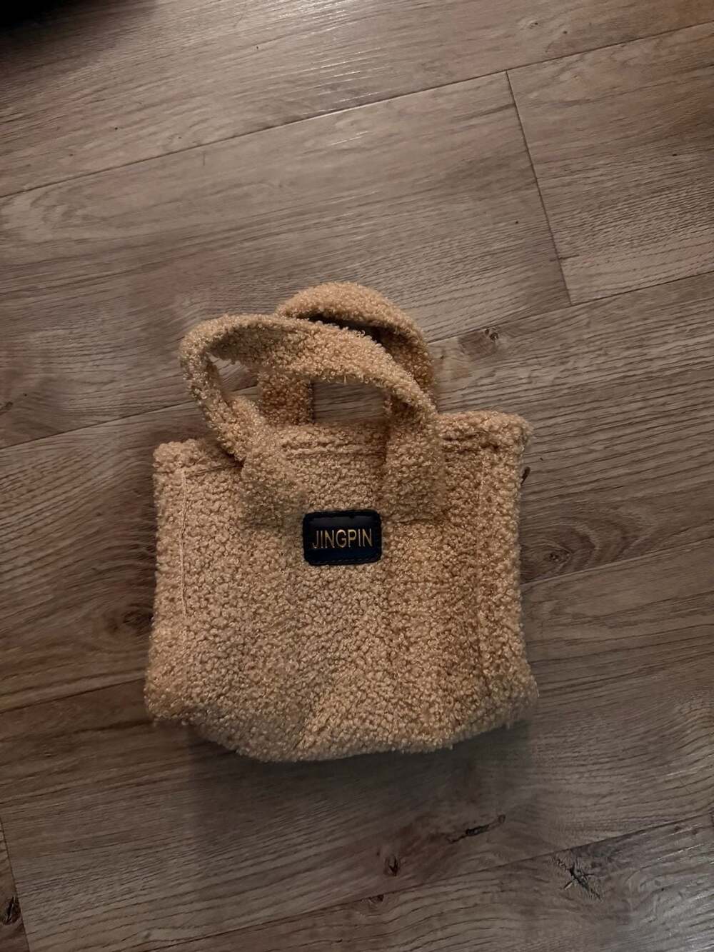 Jingpin Faux Lamb Wool Small Teddy Tote Bag Beige